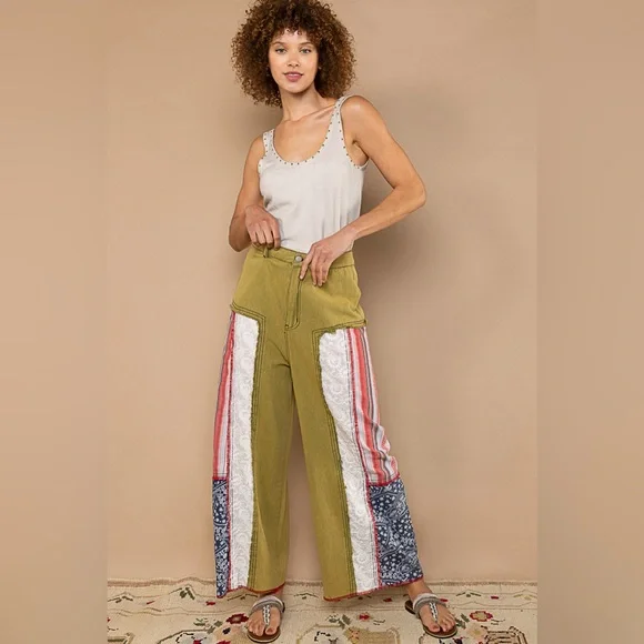 #168 POL CLOSEOUT FIRM 🌸New! Pol Gorgeous Wide Leg patch-Work Pants - Picture 4 of 4